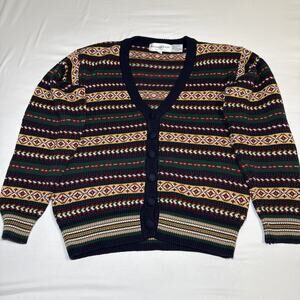 Vtg Eagles Eye Classics Cardigan Sweater Colorful Fair Isle Striped Small EUC